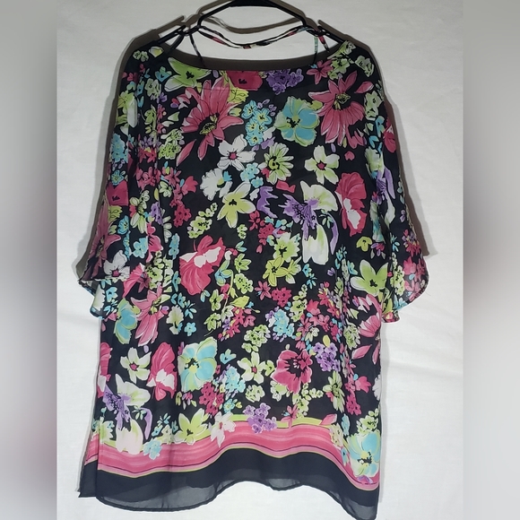 Sag harbor flower print, sheer blouse/bathing suit cover up - Picture 6 of 7